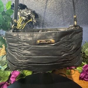 Michael Kors Black Leather Webster Ruched Crossbody Bag